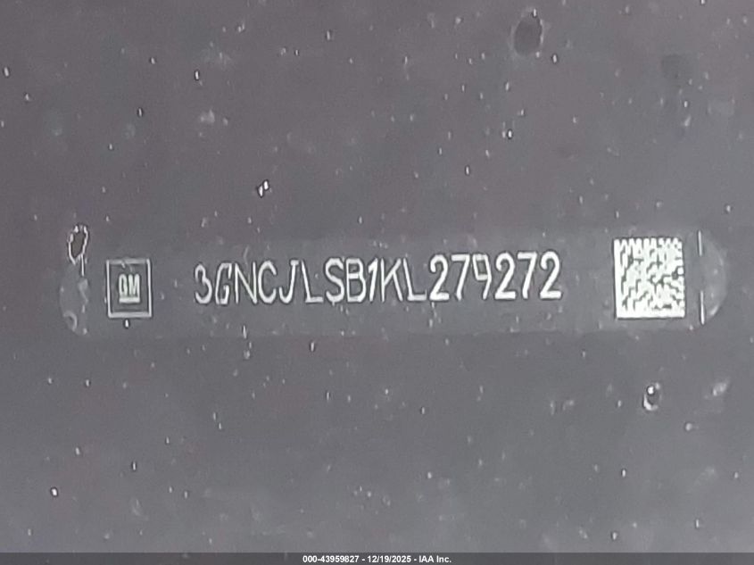 2019 Chevrolet Trax Lt VIN: 3GNCJLSB1KL279272 Lot: 43959827