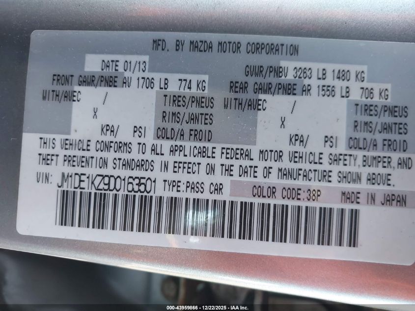 2013 Mazda Mazda2 Sport VIN: JM1DE1KZ9D0163501 Lot: 43959866