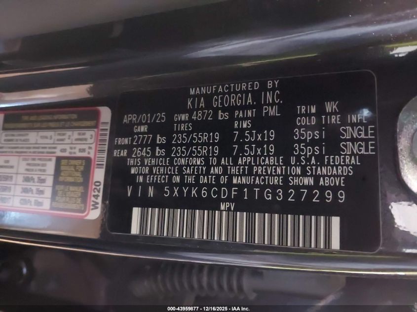 2026 Kia Sportage X-Line VIN: 5XYK6CDF1TG327299 Lot: 43959877