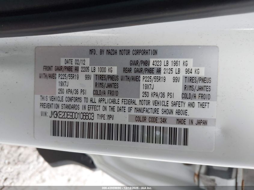 2013 Mazda Cx-5 Grand Touring VIN: JM3KE2DE9D0106603 Lot: 43959890