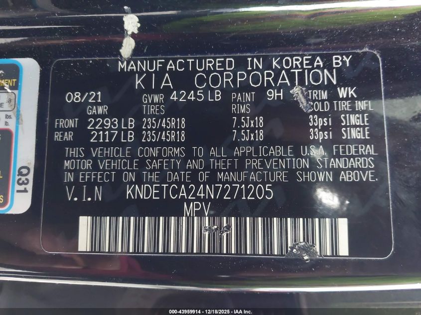 2022 Kia Seltos Sx Turbo VIN: KNDETCA24N7271205 Lot: 43959914