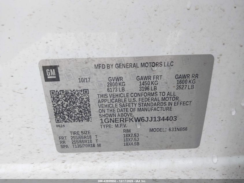 2018 Chevrolet Traverse Ls VIN: 1GNERFKW6JJ134403 Lot: 43959950