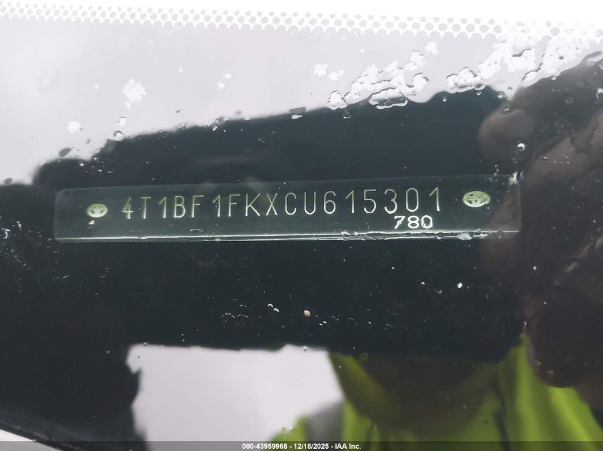 2012 Toyota Camry Se VIN: 4T1BF1FKXCU615301 Lot: 43959968