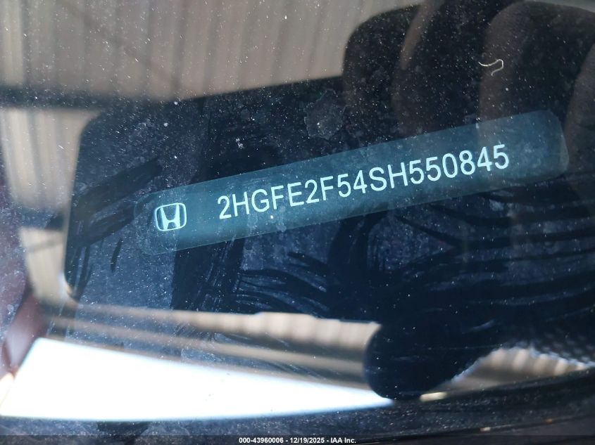 2025 Honda Civic Sport VIN: 2HGFE2F54SH550845 Lot: 43960006