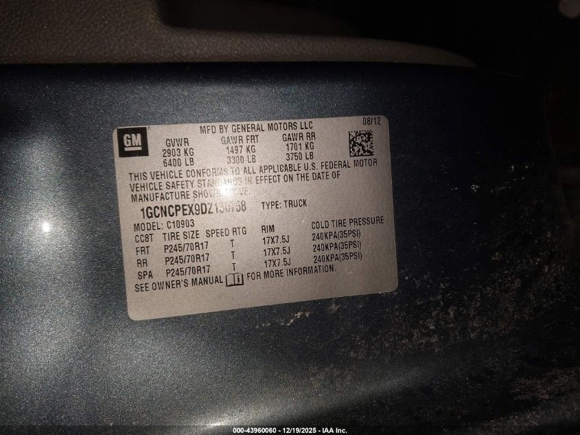 2013 Chevrolet Silverado 1500 Work Truck VIN: 1GCNCPEX9DZ130758 Lot: 43960060