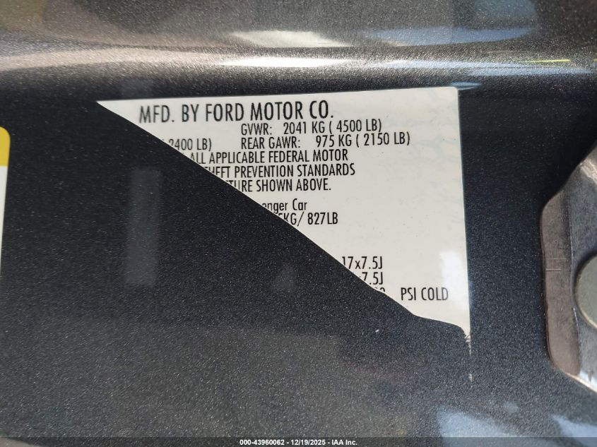 2017 Ford Fusion Se VIN: 3FA6P0HD9HR335076 Lot: 43960062