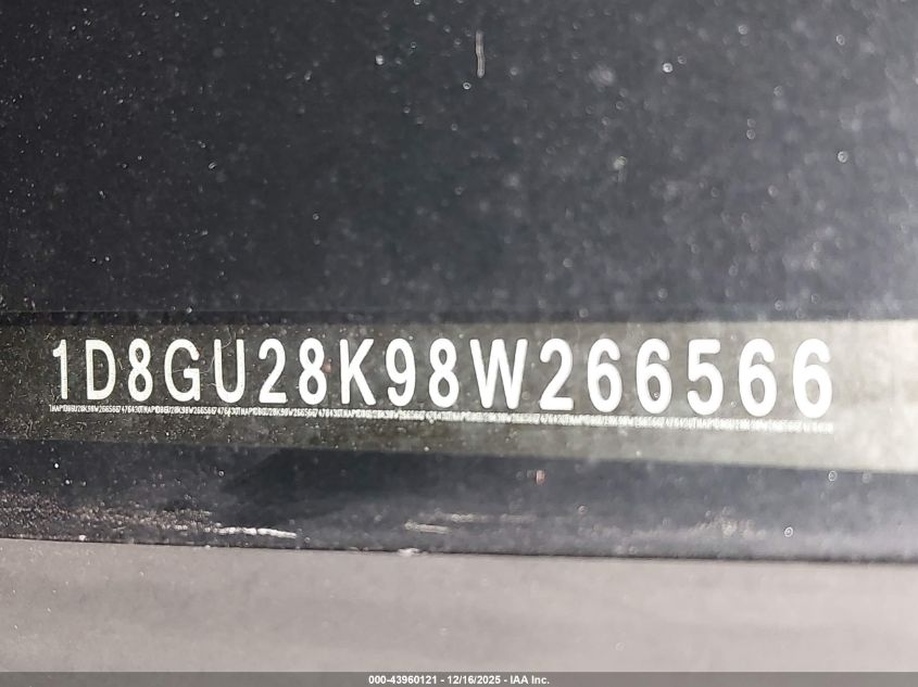 2008 Dodge Nitro Sxt VIN: 1D8GU28K98W266566 Lot: 43960121