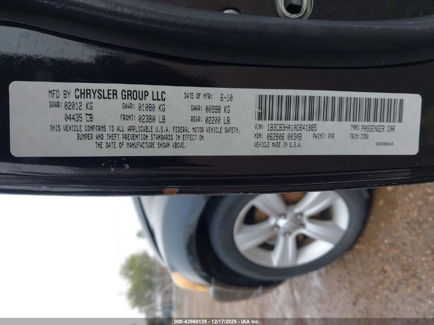 2010 Dodge Caliber Mainstreet VIN: 1B3CB3HA1AD641885 Lot: 43960139