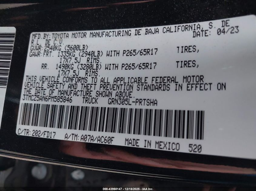2023 Toyota Tacoma Trd Sport VIN: 3TMCZ5AN6PM585846 Lot: 43960147