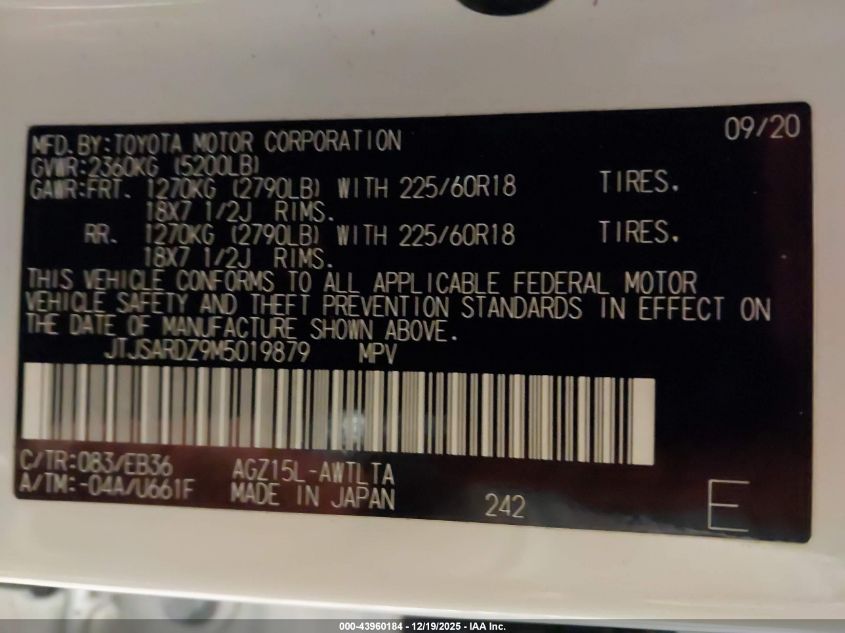 2021 Lexus Nx 300 F Sport VIN: JTJSARDZ9M5019879 Lot: 43960184