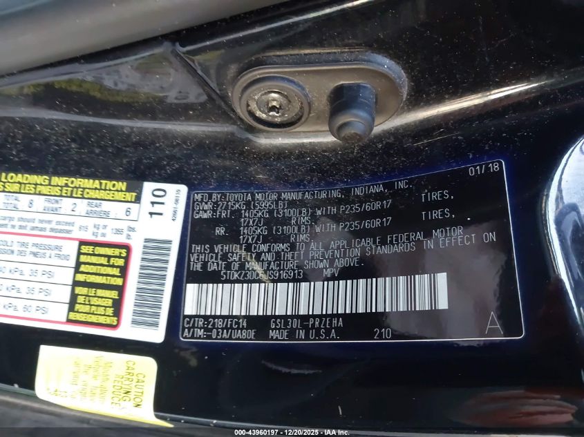 2018 Toyota Sienna Le 8 Passenger VIN: 5TDKZ3DC6JS916913 Lot: 43960197