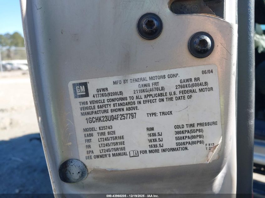 2004 Chevrolet Silverado 2500Hd Ls VIN: 1GCHK23U04F257797 Lot: 43960205