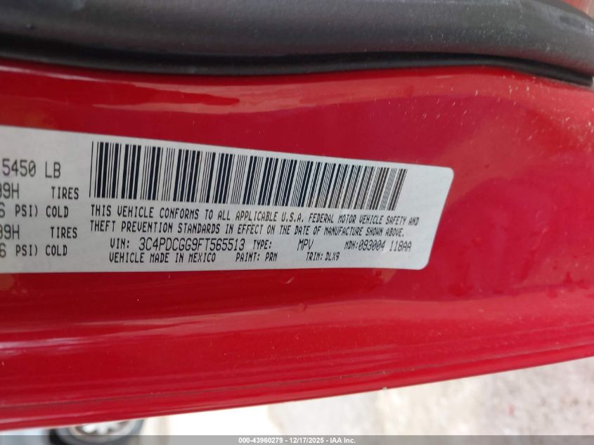 2015 Dodge Journey Crossroad VIN: 3C4PDCGG9FT565513 Lot: 43960279