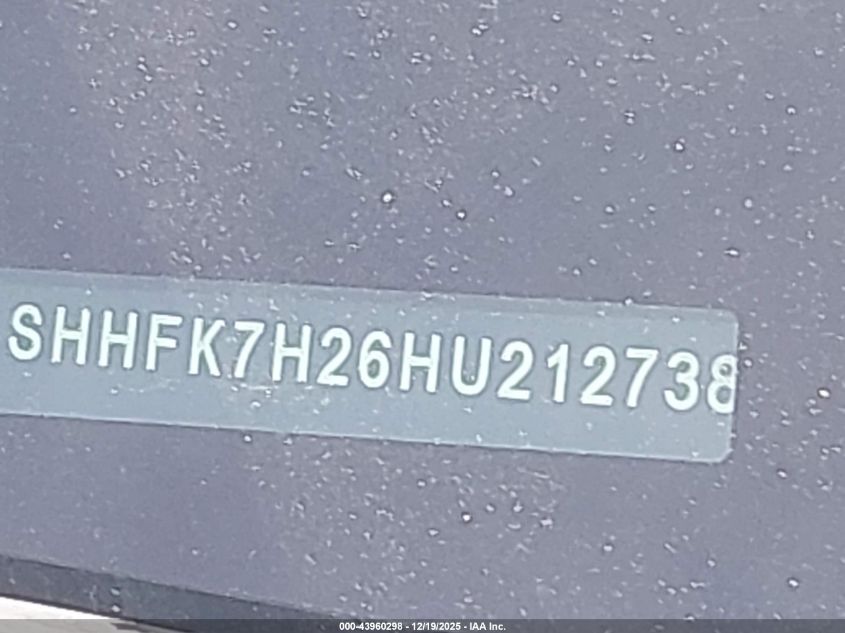2017 Honda Civic Lx VIN: SHHFK7H26HU212738 Lot: 43960298