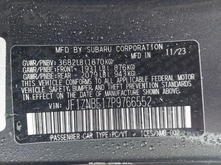 2023 Toyota Gr86 Premium VIN: JF1ZNBE17P9766552 Lot: 43960303