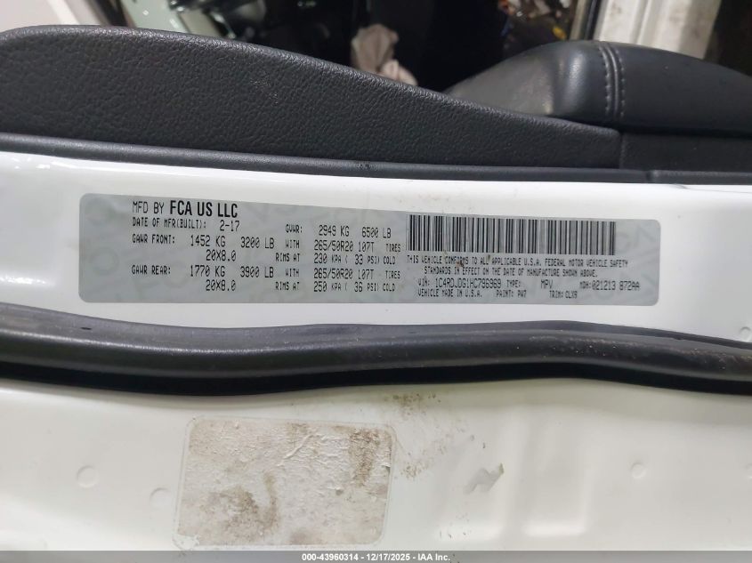 2017 Dodge Durango Gt Awd VIN: 1C4RDJDG1HC796969 Lot: 43960314