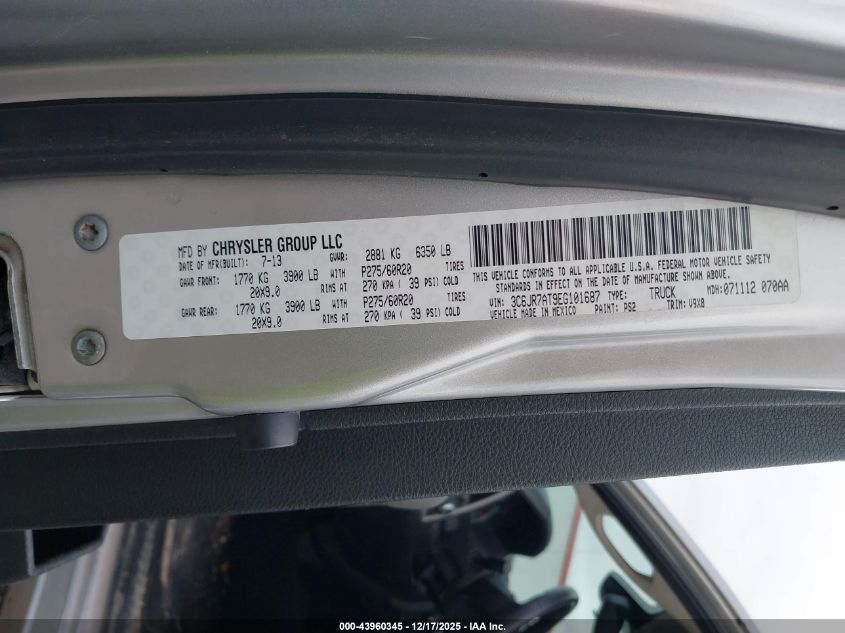 2014 Ram 1500 Express VIN: 3C6JR7AT9EG101687 Lot: 43960345