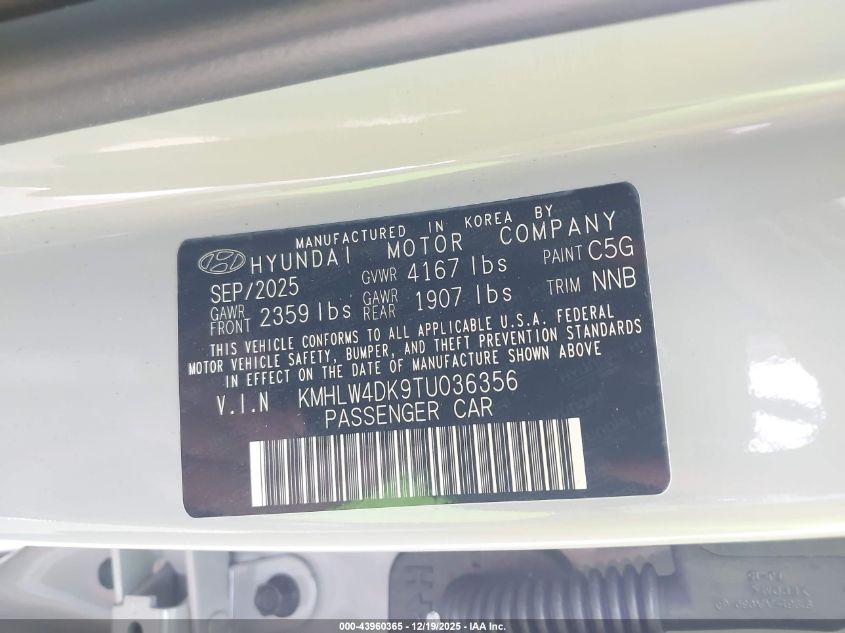 2026 Hyundai Elantra N VIN: KMHLW4DK9TU036356 Lot: 43960365