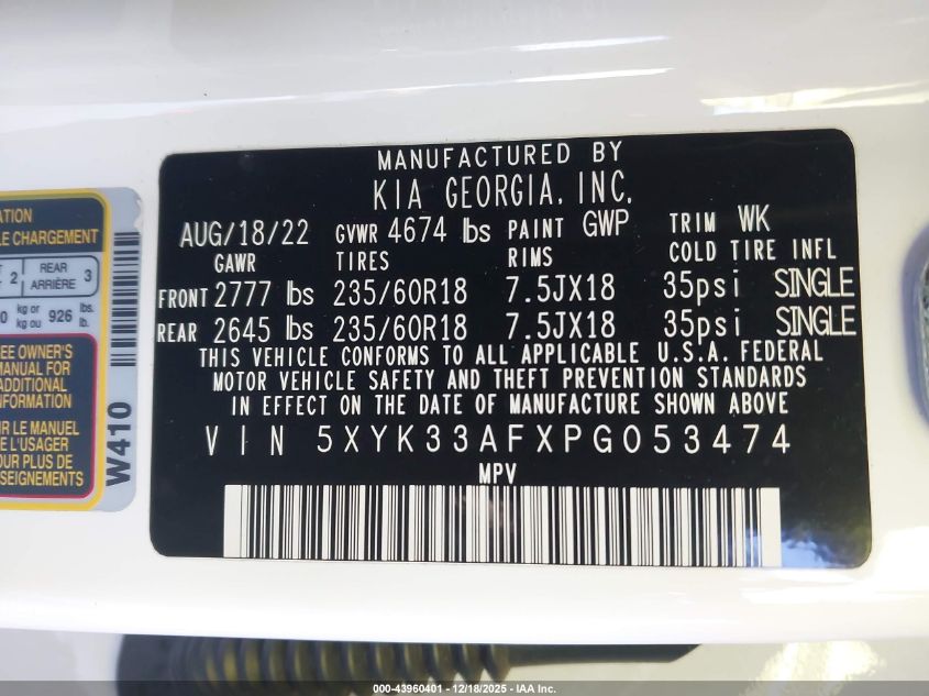 2023 Kia Sportage Ex VIN: 5XYK33AFXPG053474 Lot: 43960401