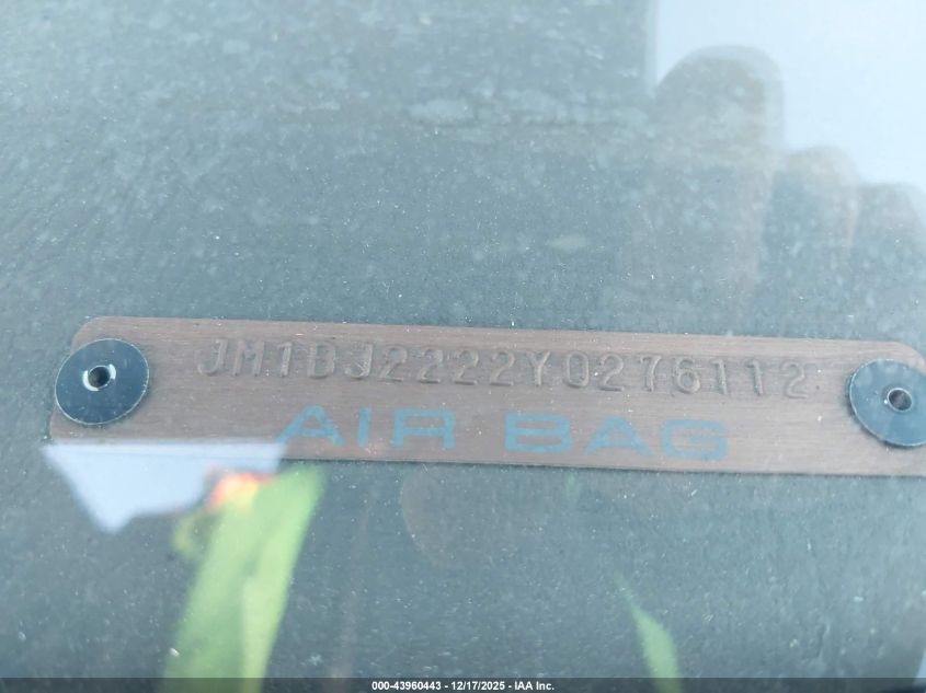 2000 Mazda Protege Dx/Lx VIN: JM1BJ2222Y0276112 Lot: 43960443