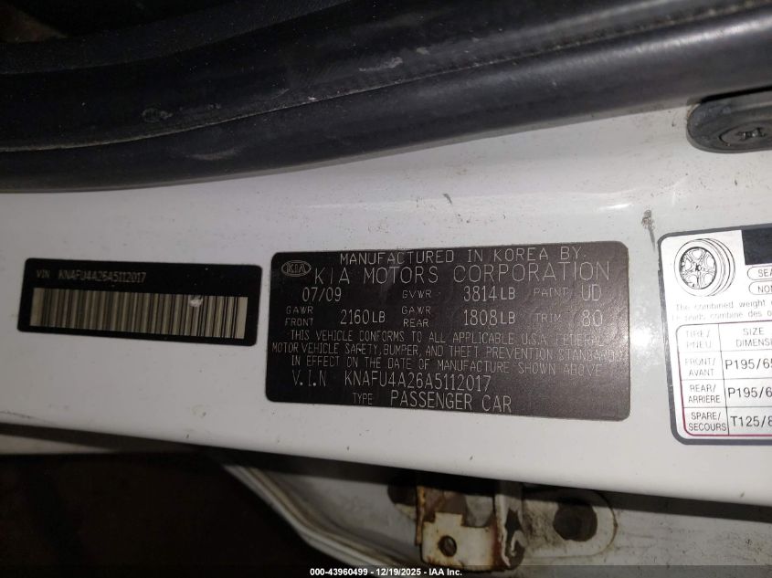 2010 Kia Forte Ex VIN: KNAFU4A26A5112017 Lot: 43960499