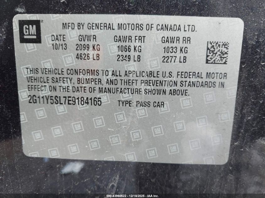 2014 Chevrolet Impala 1Ls VIN: 2G11Y5SL7E9184165 Lot: 43960522