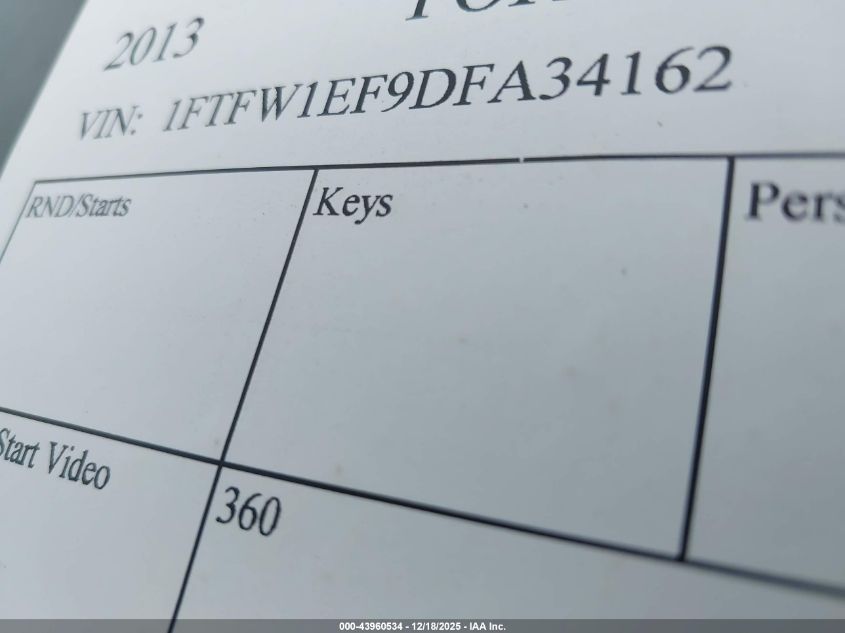 2013 Ford F-150 Platinum VIN: 1FTFW1EF9DFA34162 Lot: 43960534