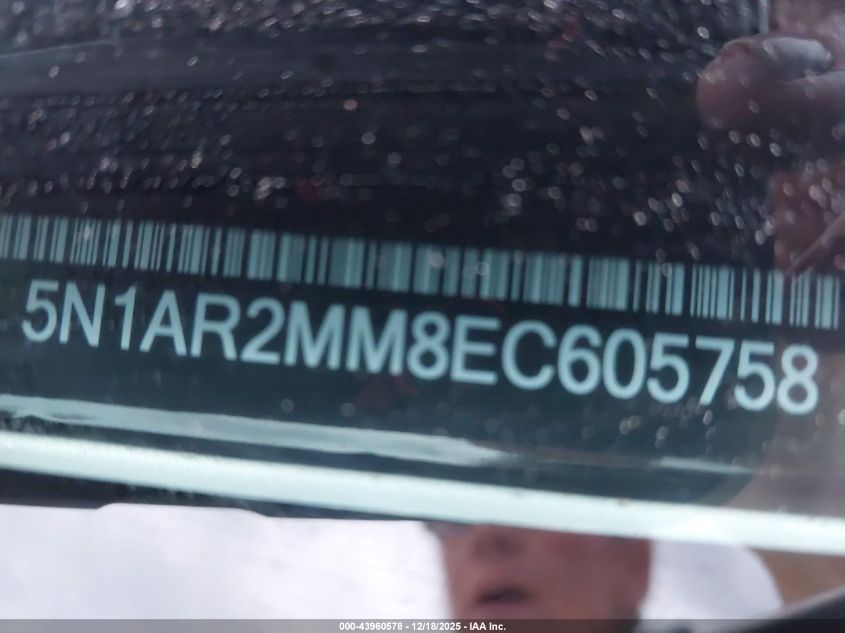 2014 Nissan Pathfinder Sl VIN: 5N1AR2MM8EC605758 Lot: 43960578