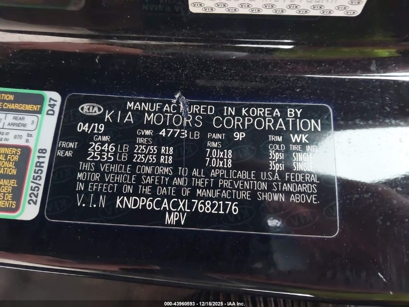 2020 Kia Sportage S VIN: KNDP6CACXL7682176 Lot: 43960593