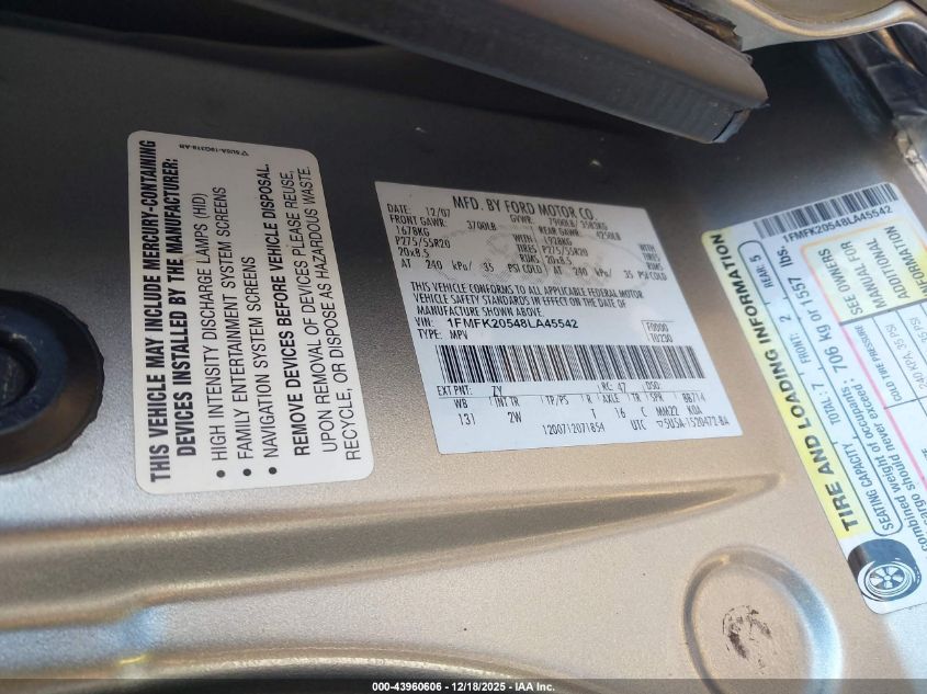 2008 Ford Expedition El Limited VIN: 1FMFK20548LA45542 Lot: 43960606