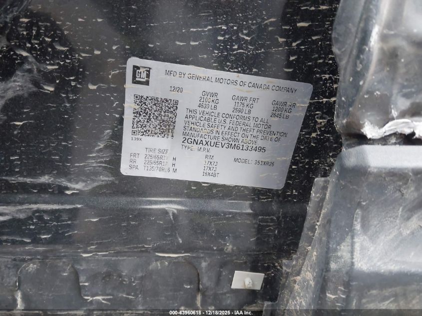 2021 Chevrolet Equinox Awd Lt VIN: 2GNAXUEV3M6133495 Lot: 43960618