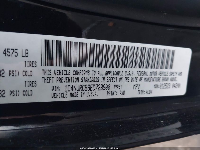 2014 Jeep Patriot Limited VIN: 1C4NJRCB8ED728900 Lot: 43960630