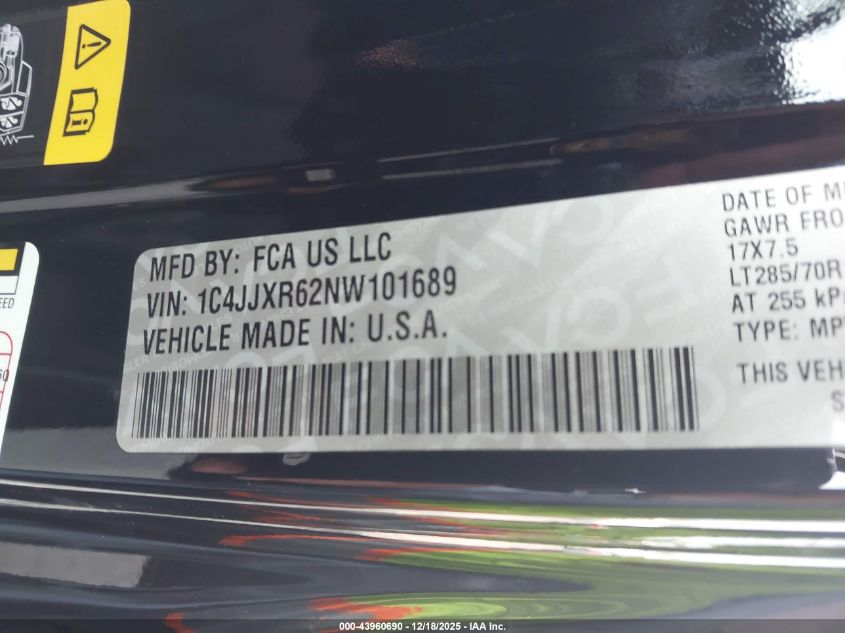 2022 Jeep Wrangler 4Xe Unlimited Rubicon 4X4 VIN: 1C4JJXR62NW101689 Lot: 43960690