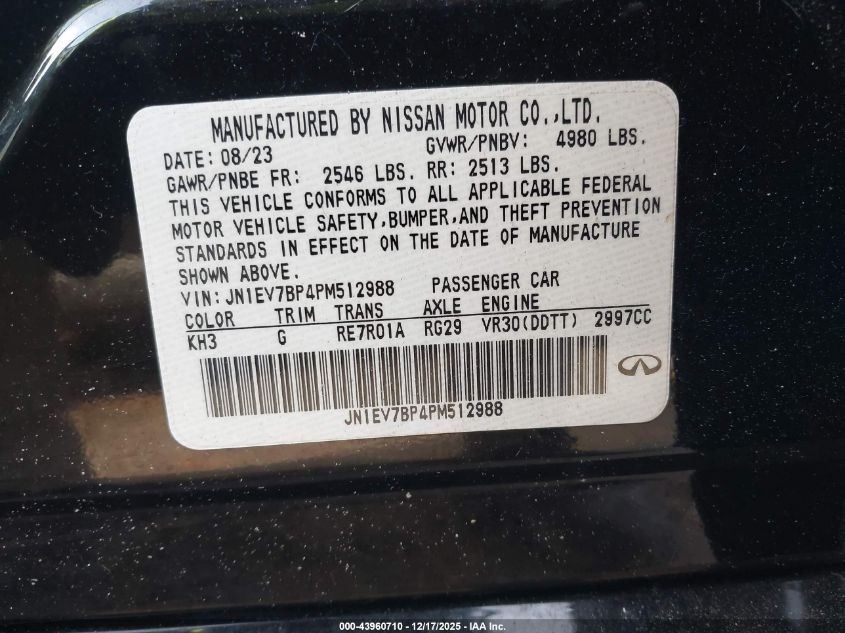 2023 Infiniti Q50 Luxe VIN: JN1EV7BP4PM512988 Lot: 43960710