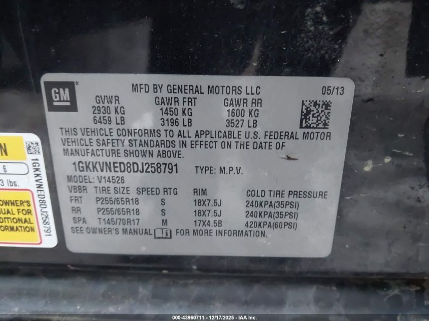 2013 GMC Acadia Sle-1 VIN: 1GKKVNED8DJ258791 Lot: 43960711