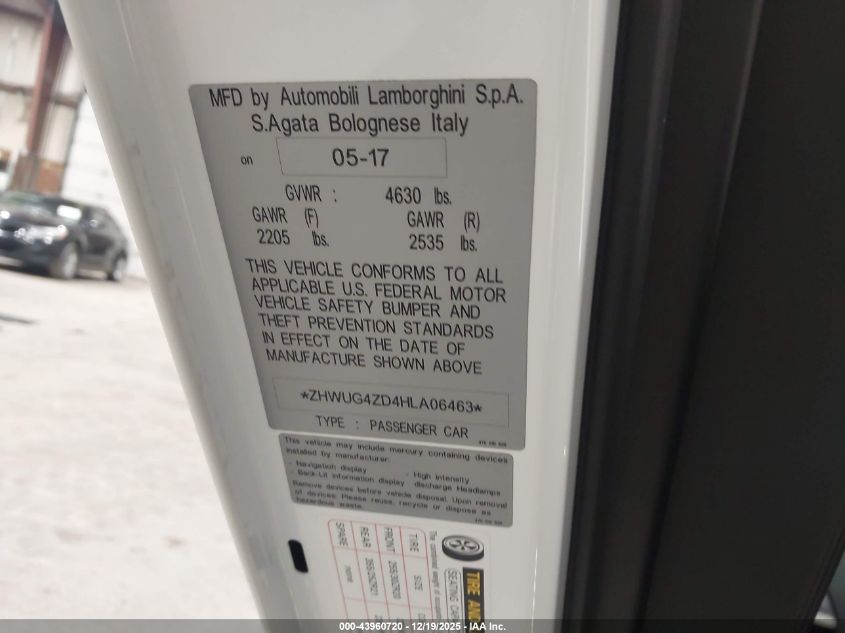 2017 Lamborghini Aventador Lp750-4 Superveloce VIN: ZHWUG4ZD4HLA06463 Lot: 43960720