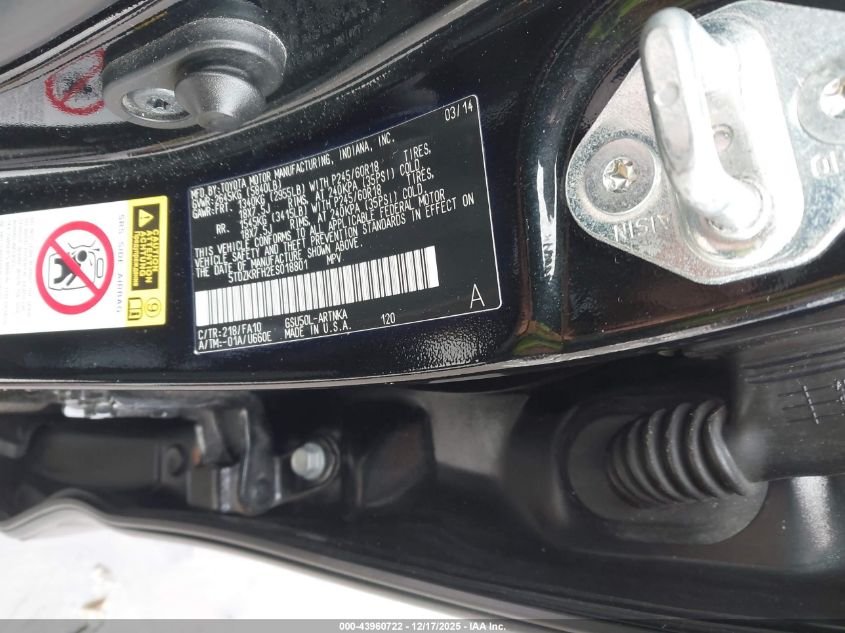 2014 Toyota Highlander Le Plus V6 VIN: 5TDZKRFH2ES018801 Lot: 43960722