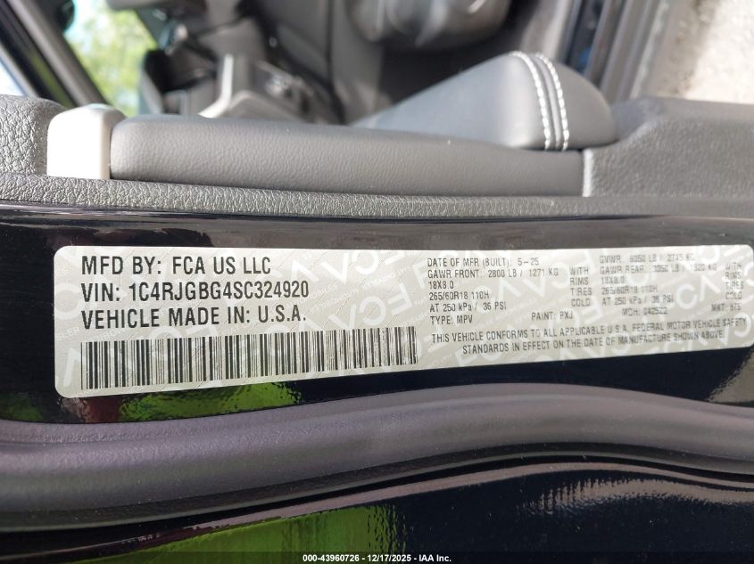2025 Jeep Grand Cherokee Limited 4X2 VIN: 1C4RJGBG4SC324920 Lot: 43960726