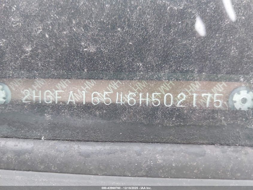 2006 Honda Civic Lx VIN: 2HGFA16546H502175 Lot: 43960760