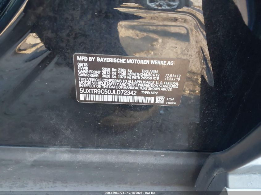 2018 BMW X3 xDrive30I VIN: 5UXTR9C50JLD72342 Lot: 43960774