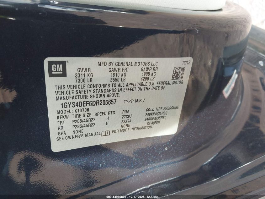 2013 Cadillac Escalade Platinum Edition VIN: 1GYS4DEF6DR202657 Lot: 43960803