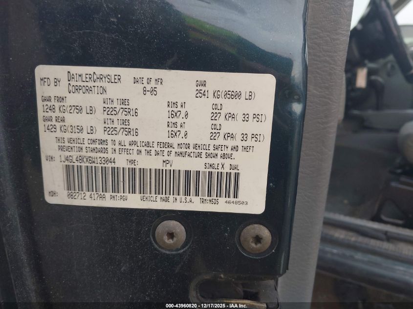 2006 Jeep Liberty Sport VIN: 1J4GL48KX6W133044 Lot: 43960820