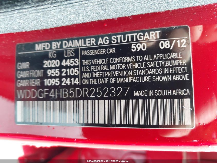 2013 Mercedes-Benz C 250 Sport VIN: WDDGF4HB5DR252327 Lot: 43960828