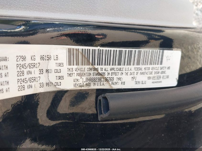 2008 Jeep Grand Cherokee Overland VIN: 1J8HR68238C136269 Lot: 43960835