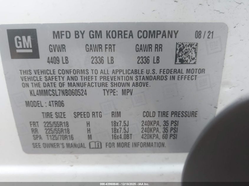 2022 Buick Encore Gx Awd Preferred VIN: KL4MMCSL7NB060524 Lot: 43960846