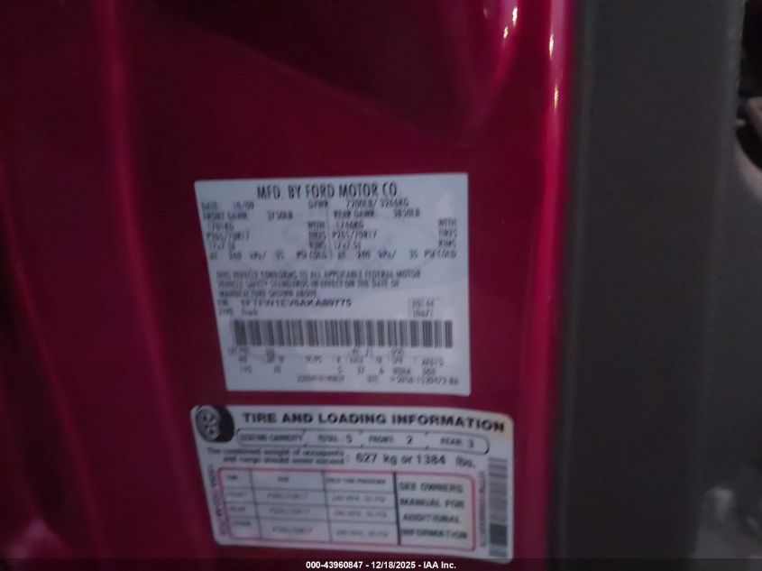 2010 Ford F-150 Fx4/Harley-Davidson/King Ranch/Lariat/Platinum/Xl/Xlt VIN: 1FTFW1EV6AKA89775 Lot: 43960847