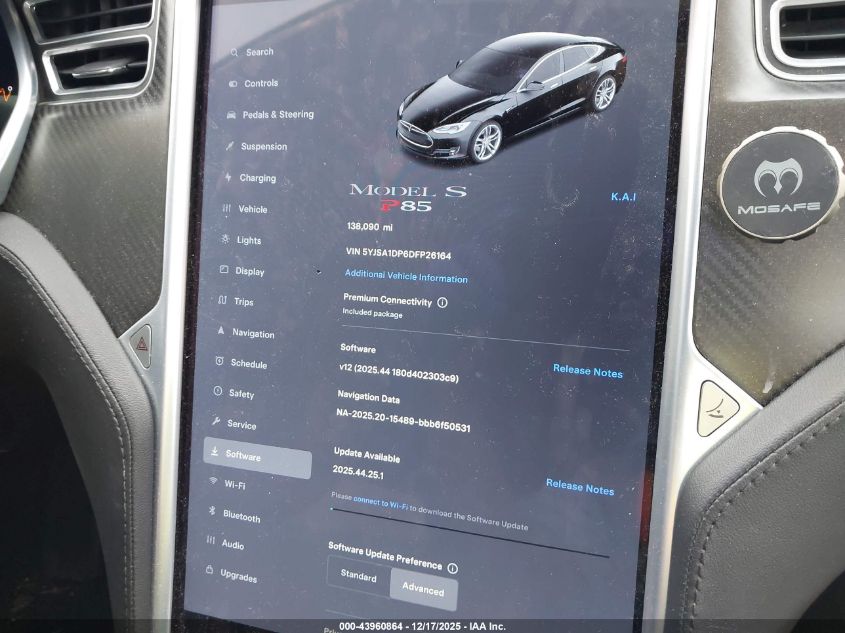 2013 Tesla Model S Performance VIN: 5YJSA1DP6DFP26164 Lot: 43960864