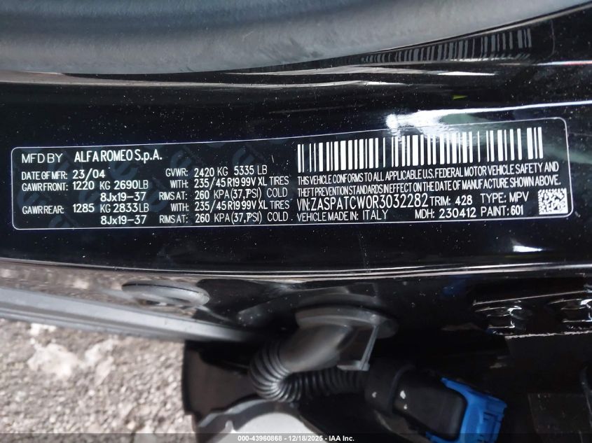 2024 Alfa Romeo Tonale Ti Eawd VIN: ZASPATCW0R3032282 Lot: 43960868