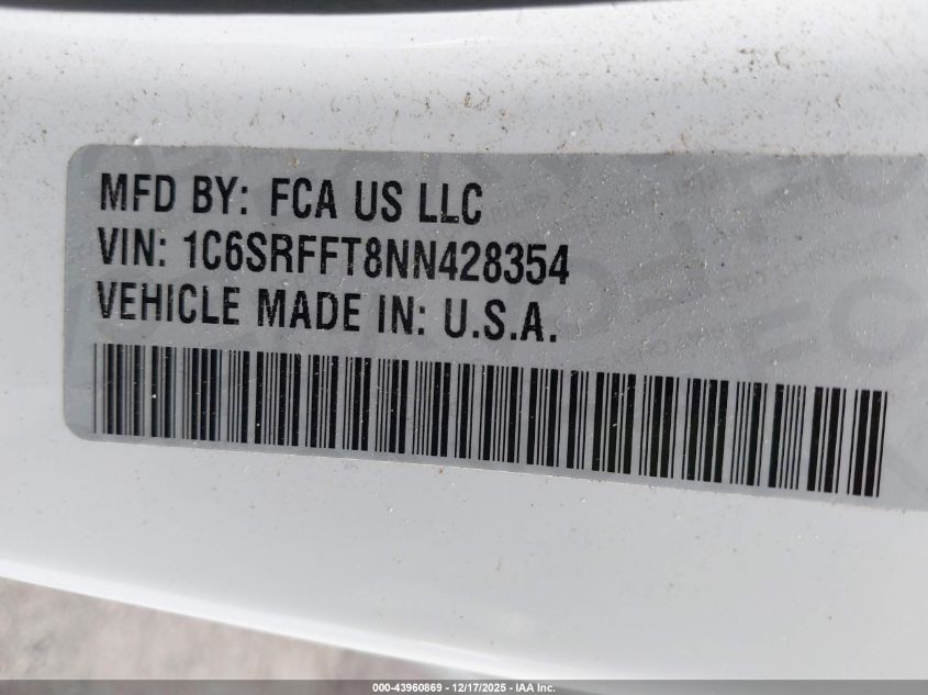 2022 Ram 1500 Big Horn 4X4 5'7 Box VIN: 1C6SRFFT8NN428354 Lot: 43960869