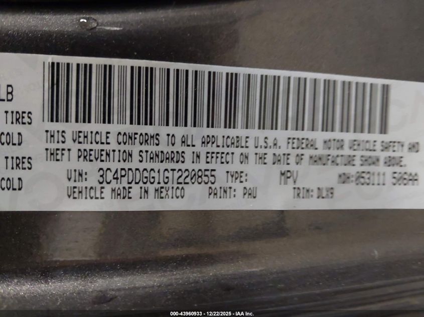 2016 Dodge Journey Crossroad Plus VIN: 3C4PDDGG1GT220855 Lot: 43960933